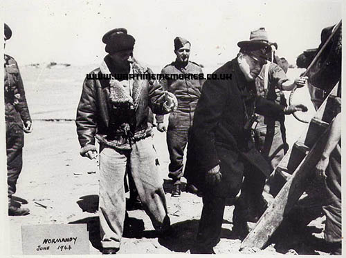 Winston Churchill and General Montgomery on Juno Beach in June 1944 and William Lake between the two.